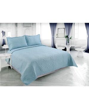 3PC MARINA DECORATION SOLID EMBOSSED PINSONIC SOFT QUILT SET WITH 2 SHAMS, QUEEN